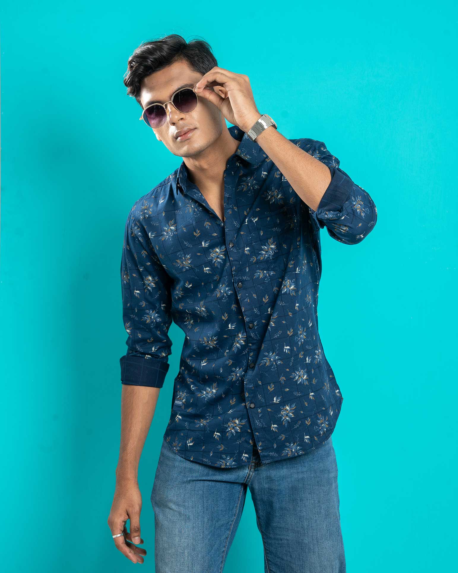 Imported Men's Printed Navy Blue Shirt