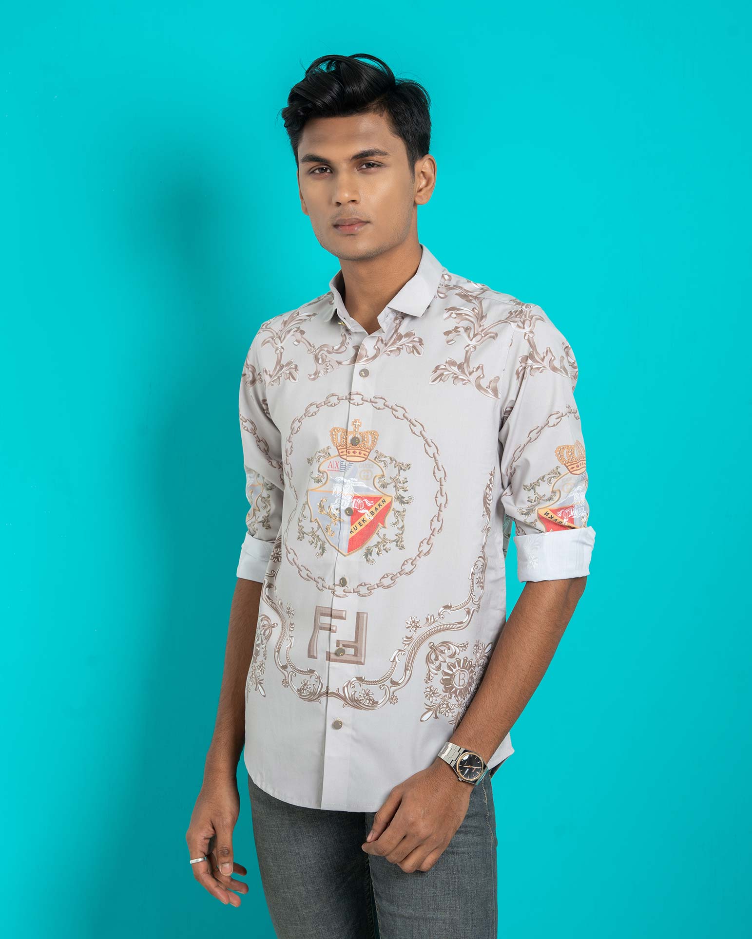 Imported Men's Light Pink Printed Shirt