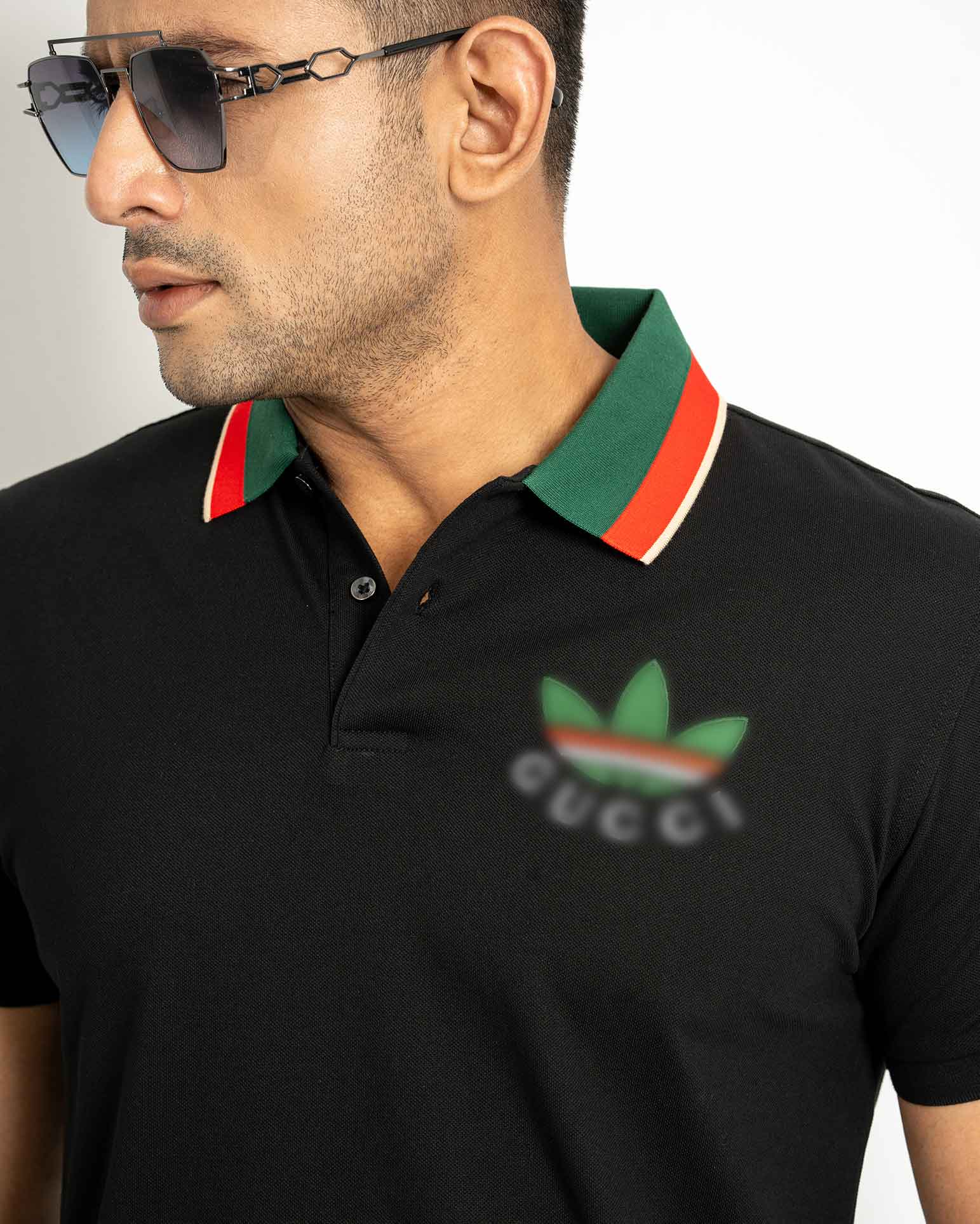 Men's Black Polo with Red and Green