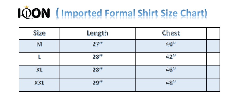 Imported Formal Shirt Size Chart