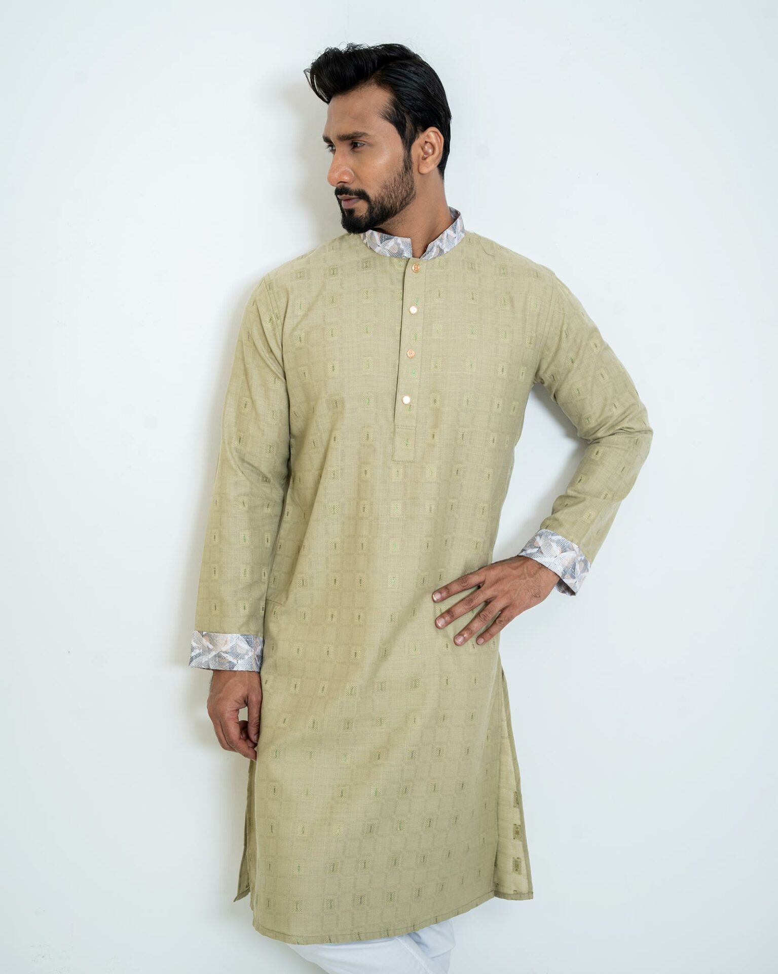 Exclusive Men's Cotton Embroidery Panjabi With Contrast Design