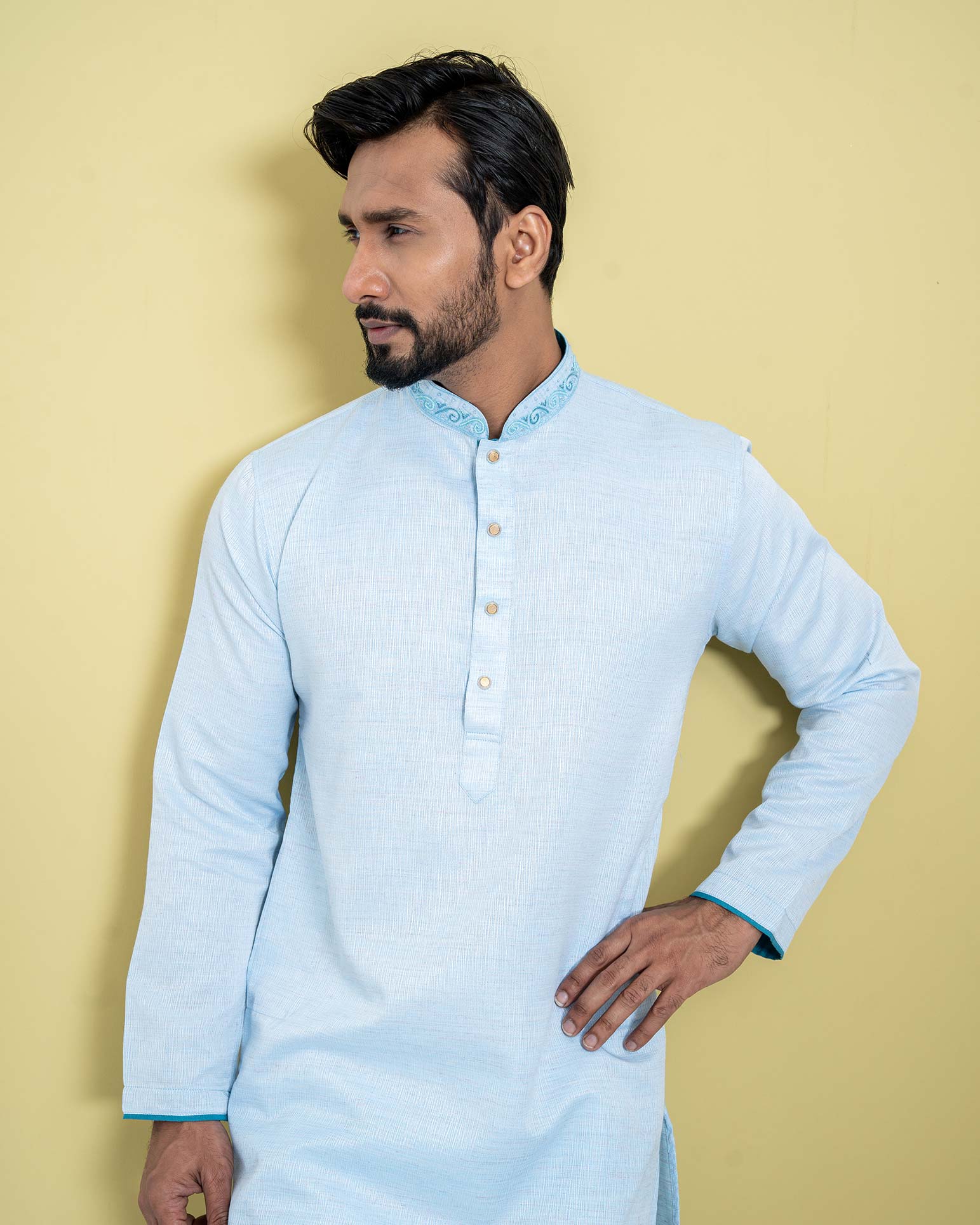 Eid Exclusive Men's Light Blue Zardozi Panjabi